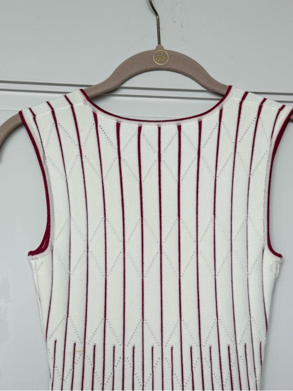 Hervé Léger White & Red Knit Sleeveless Fit & Flare Dress - Picture 4 of 11